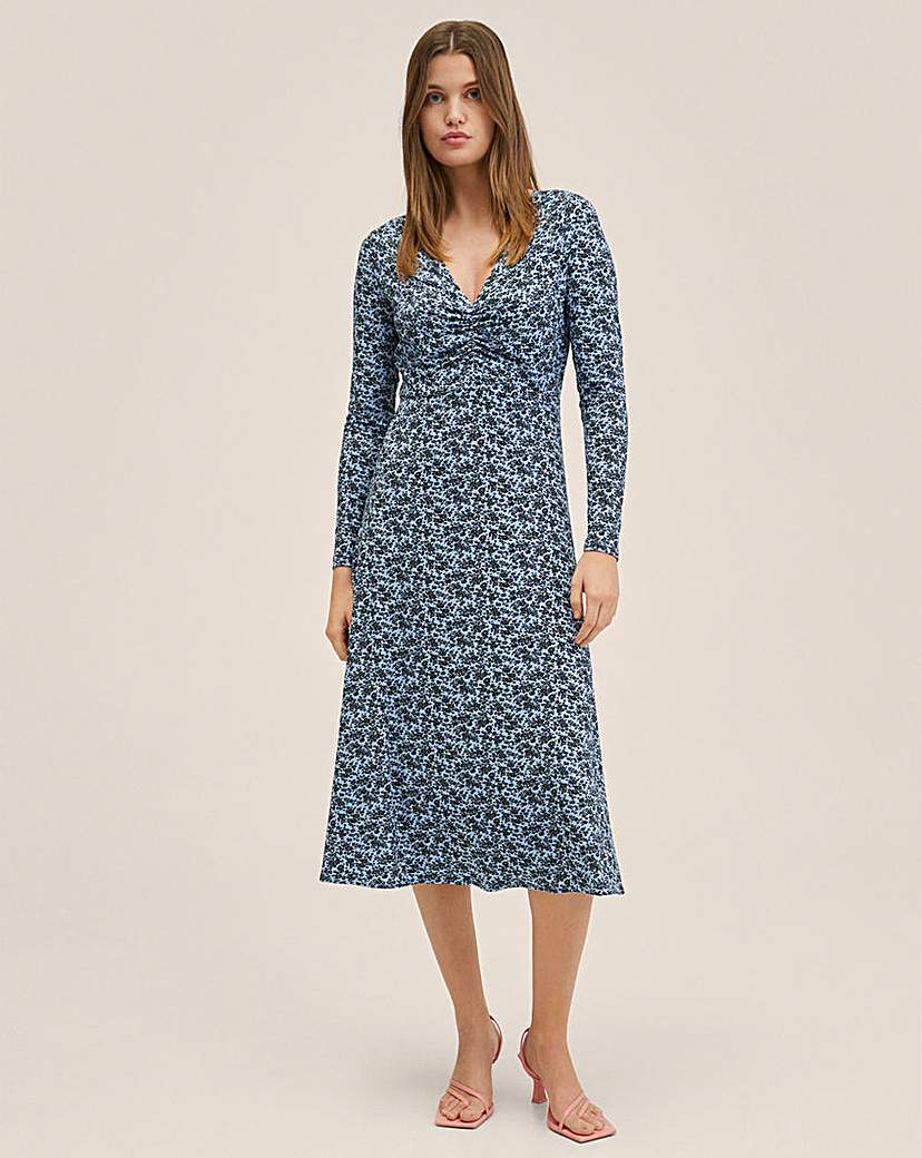 Mango Printed Ruched Dress