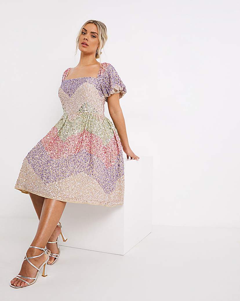 Maya Curve Rainbow Sequin Dress