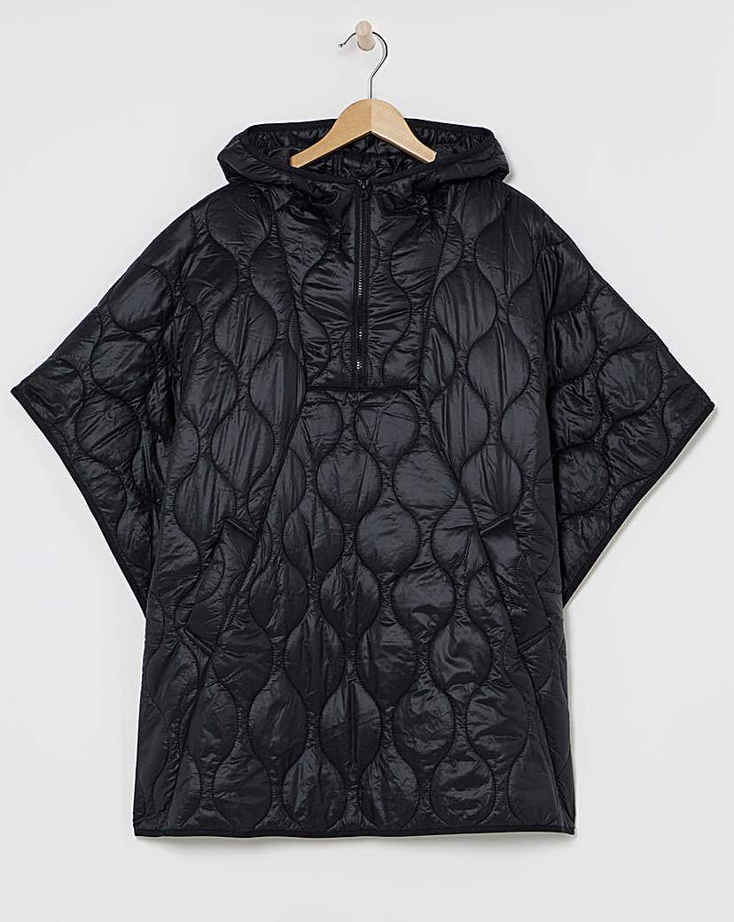Black Quilted Poncho Black Simply Be Size …