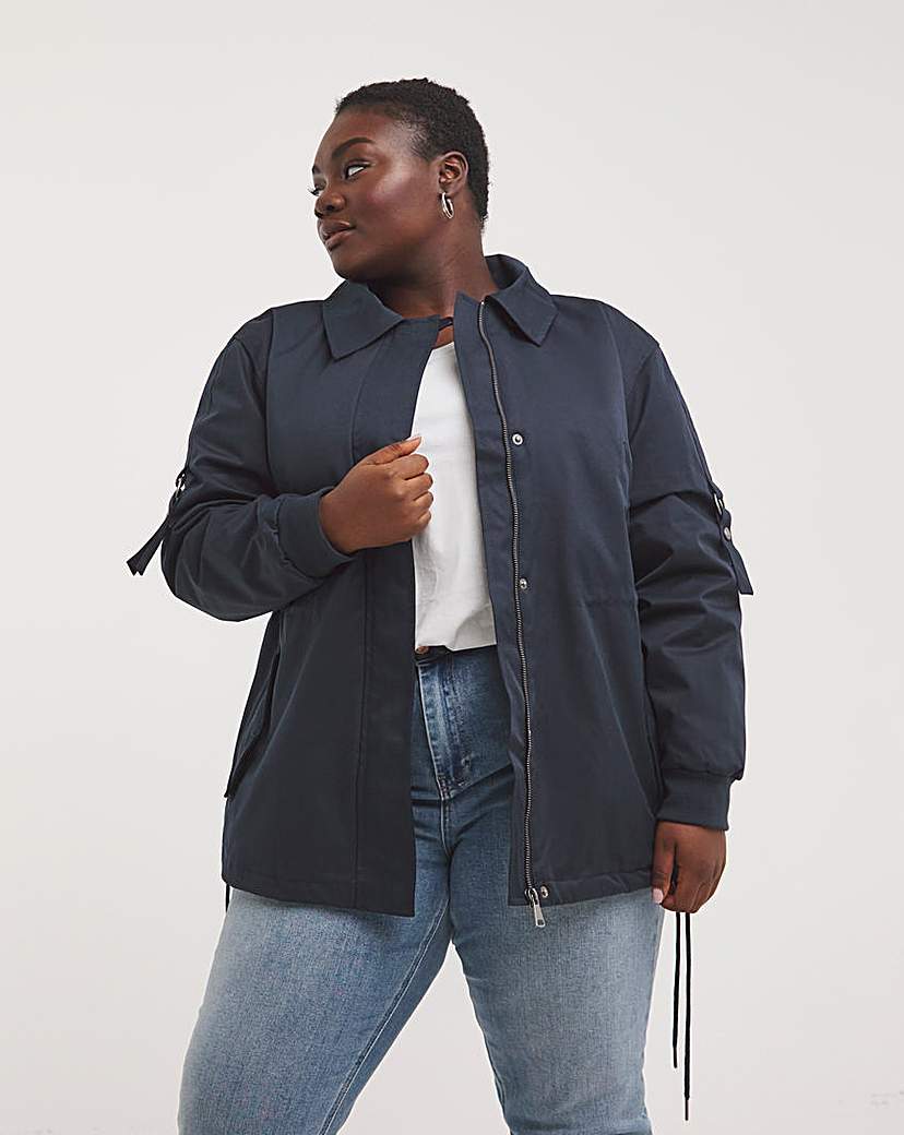Navy Colour Contrast Fur Short Parka