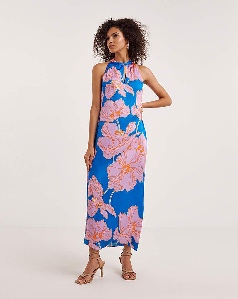 Ro&Zo Floral Satin Twist Halter Neck