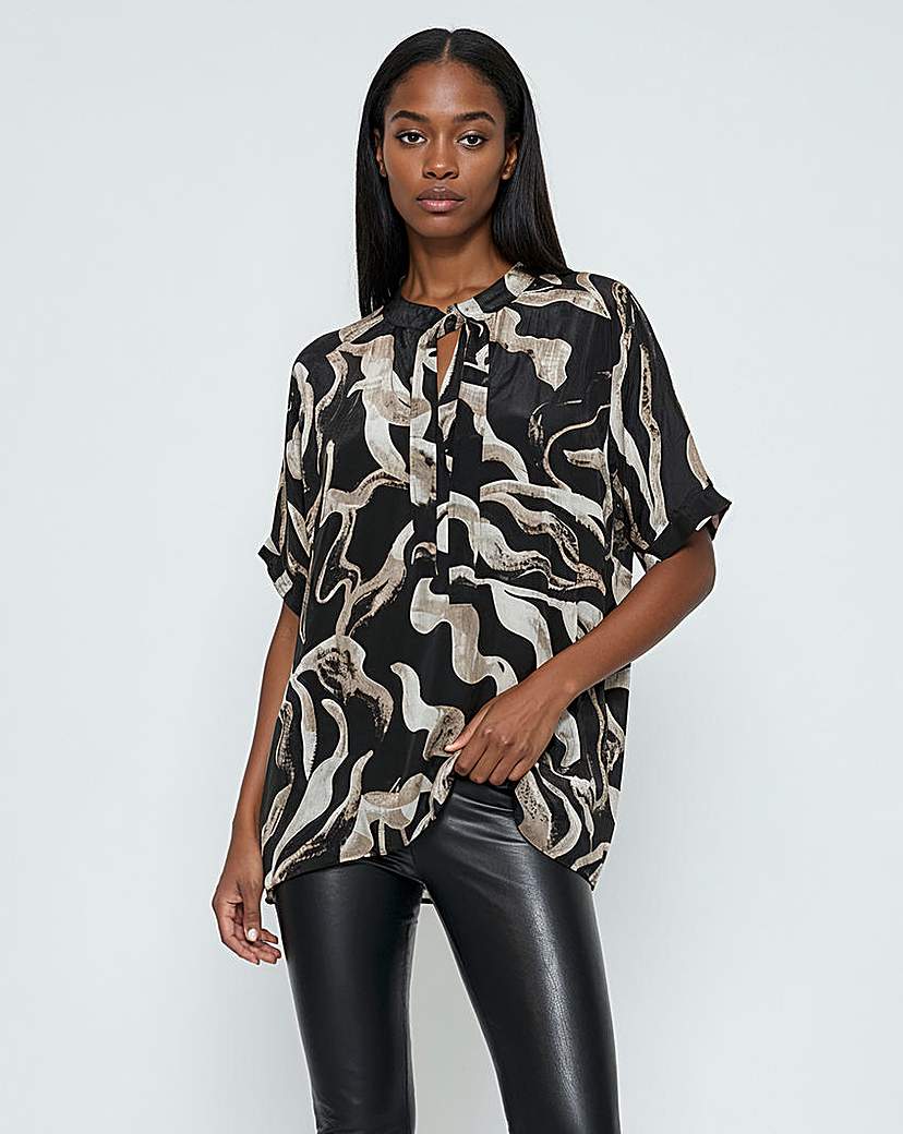 New In - Religion Swirl Tie Neck Blouse