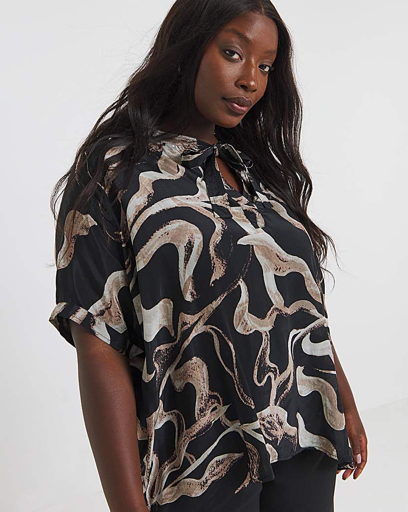 New In - Religion Swirl Tie Neck Blouse