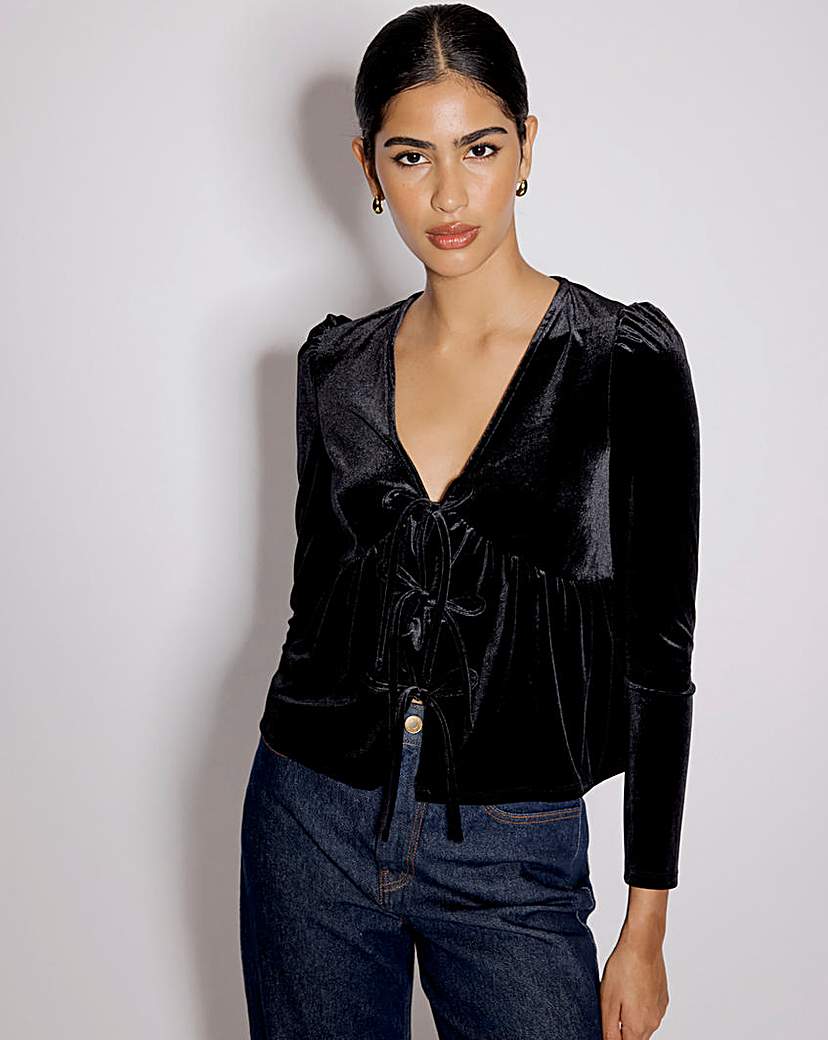 New In - Nobody's Child Velvet Bow Front Top