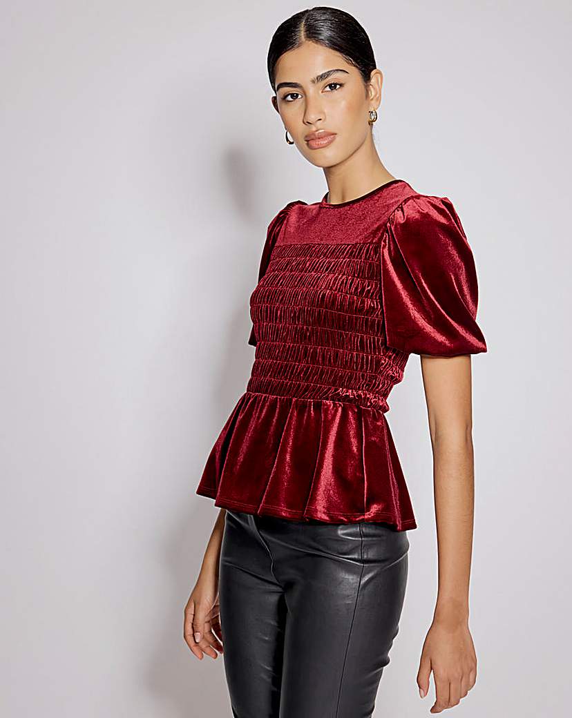 New In - Nobody's Child Velvet Puff Sleeve Top