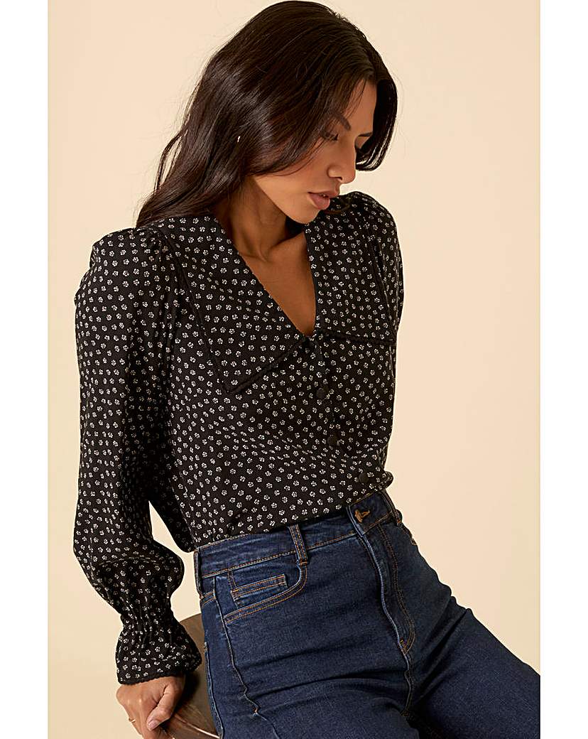 Nobody's Child Norah Ditsy Floral Top - Black