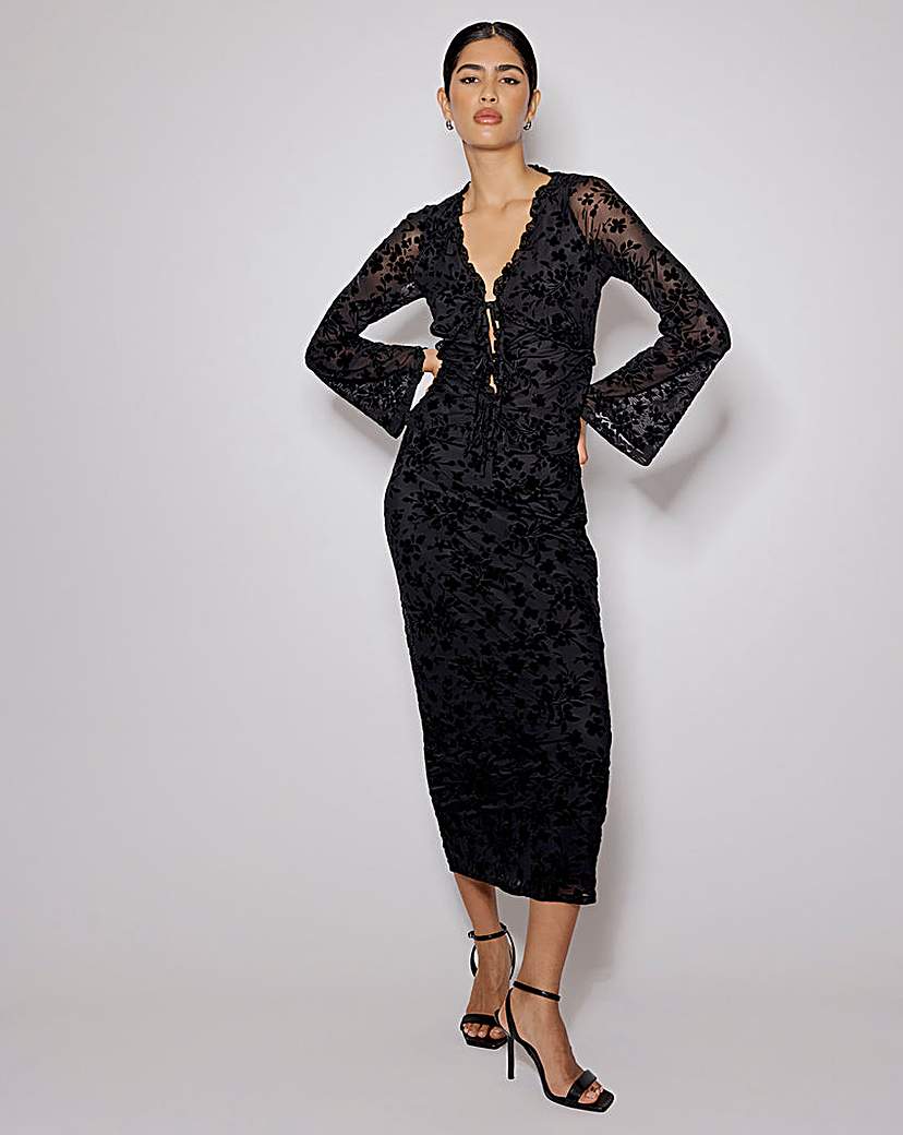 New In - Nobody's Child Devore Tie Front Top