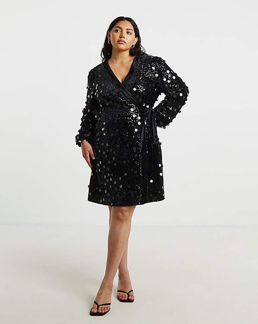 New In - Lovedrobe Velvert Sequin Wrap Dress
