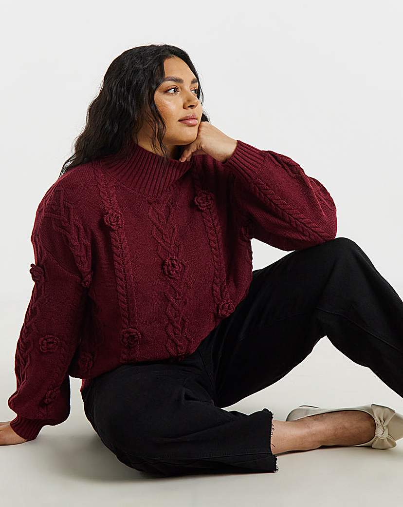 New In - Lovedrobe Floral Cable Knit Jumper