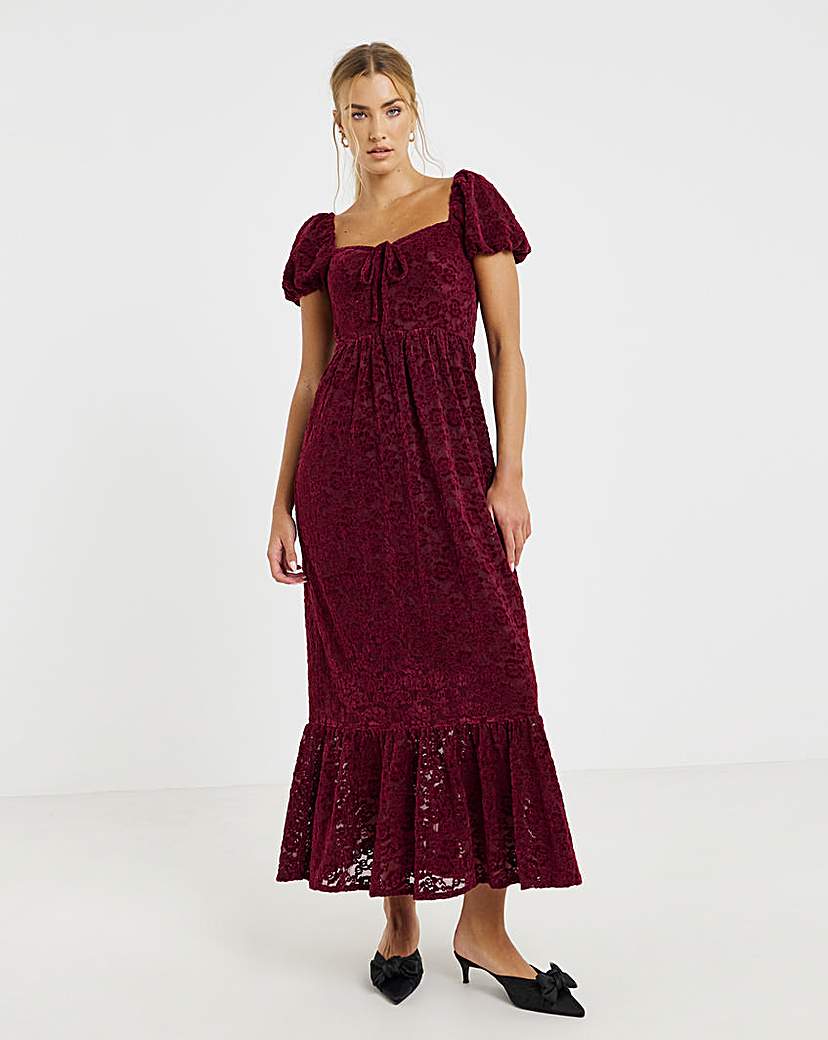 New In - Lovedrobe Puff Sleeve Devore Midaxi