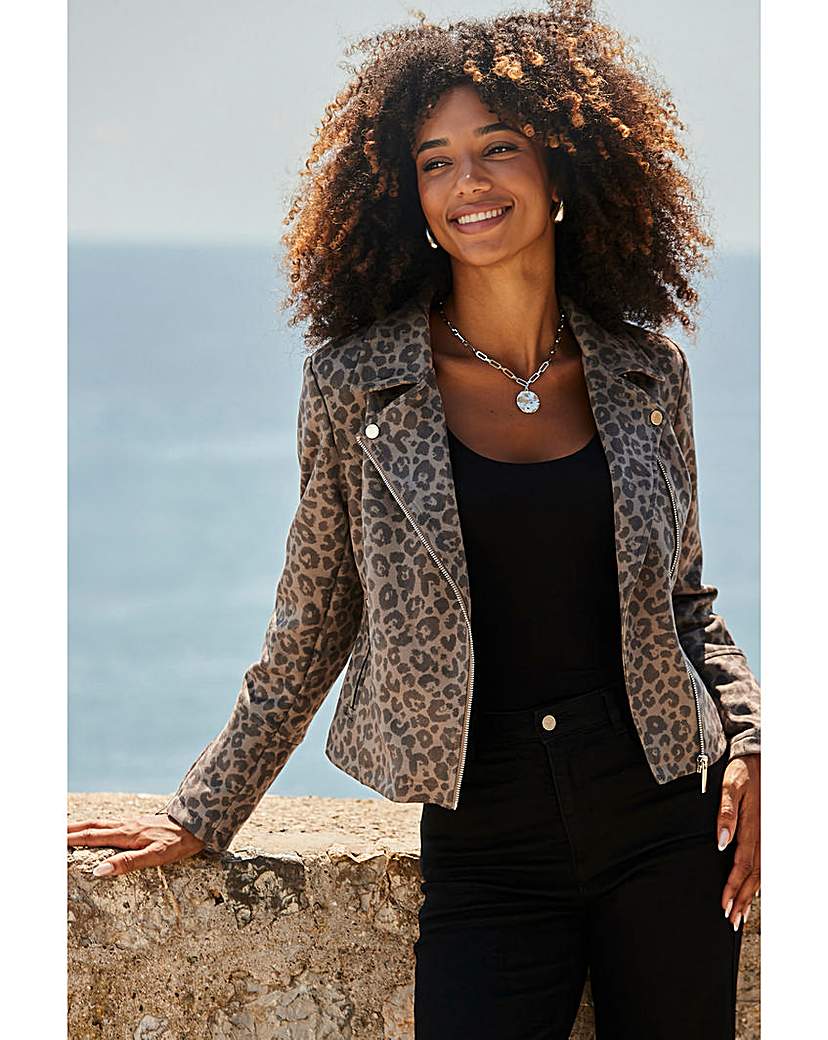 New In - Sosandar Faux Suede Animal Biker Jacket