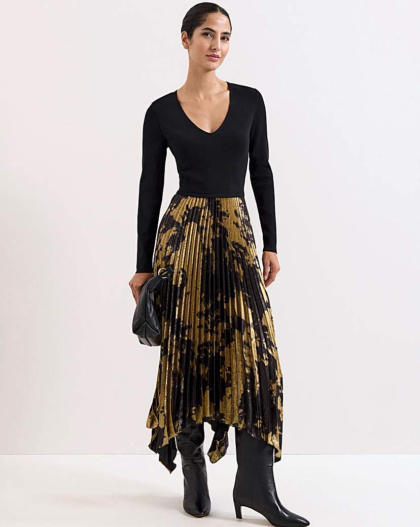 Phase Eight Women's Gold Jenifer Foil Woven Hem Dress Size 10