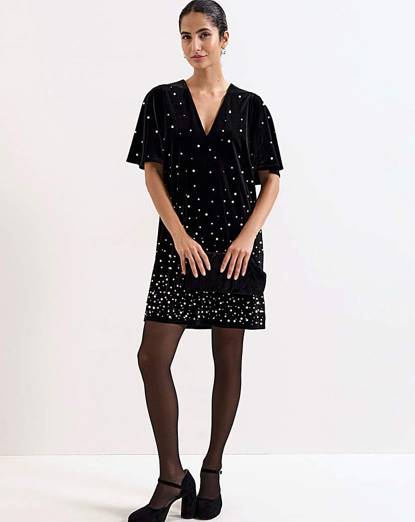 Phase Eight Women's Black Pennie Velvet Pearl Dress Size 12