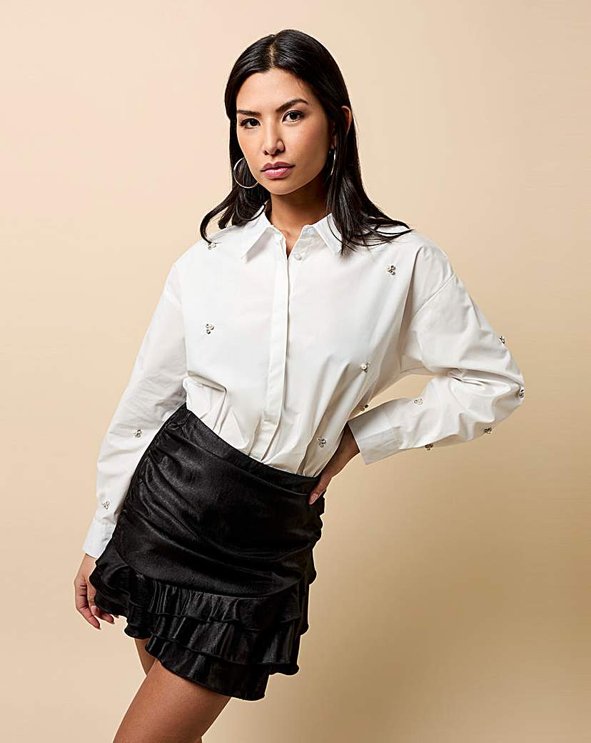 New In - Little Mistress White Embellished Shirt