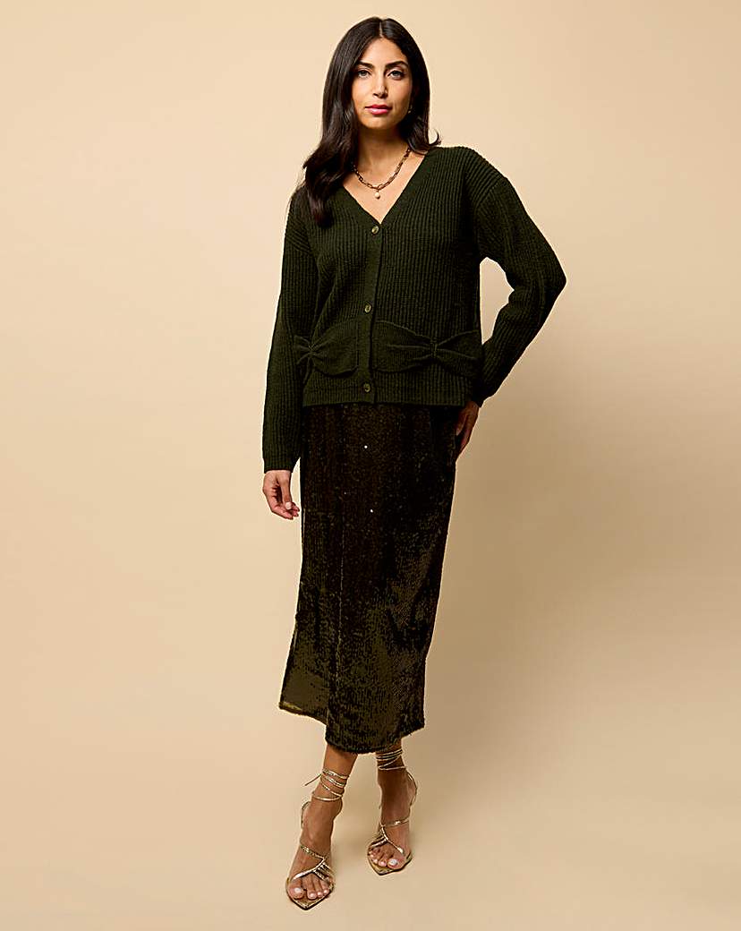 New In - Little Mistress Khaki Detail Cardigan