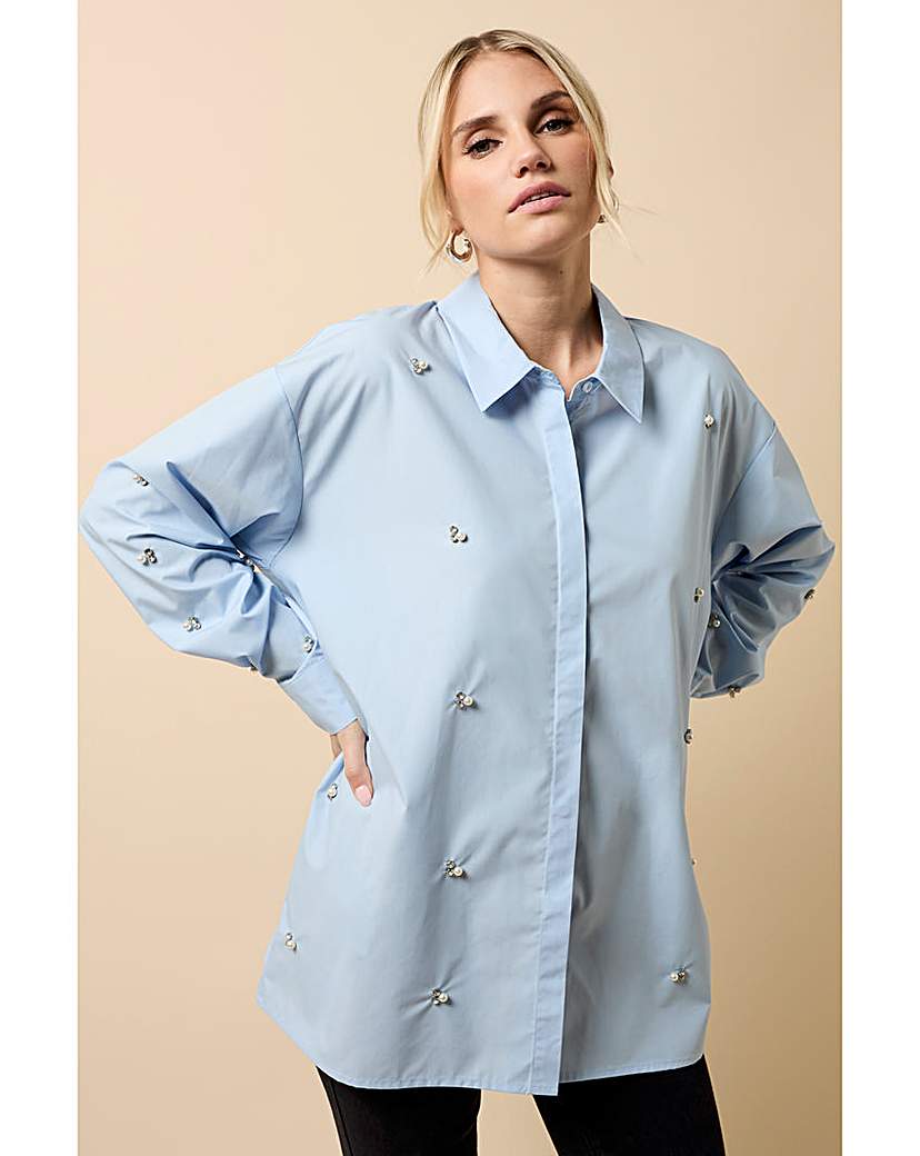 New In - Little Mistress Blue Embellished Shirt