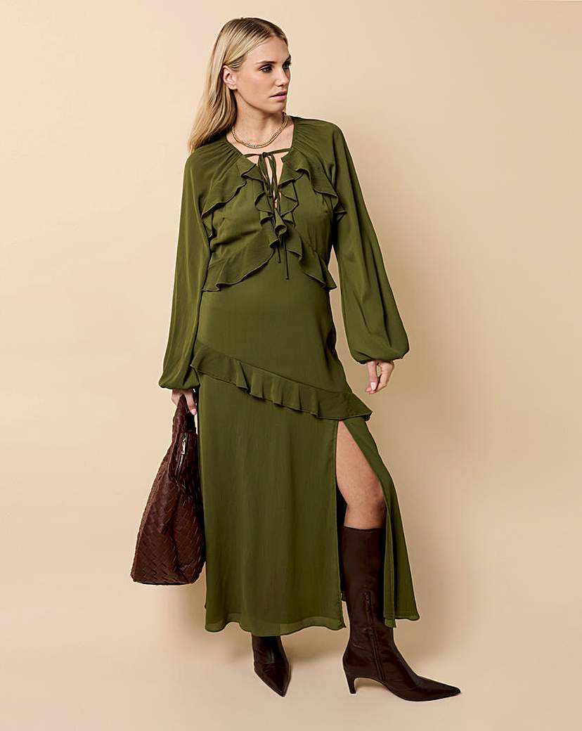 New In - Little Mistress Khaki Rufle MaxI Dress