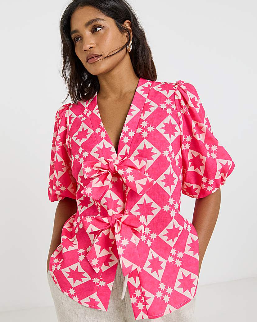 New In - Twisted Wunder Linen Tie Front Blouse