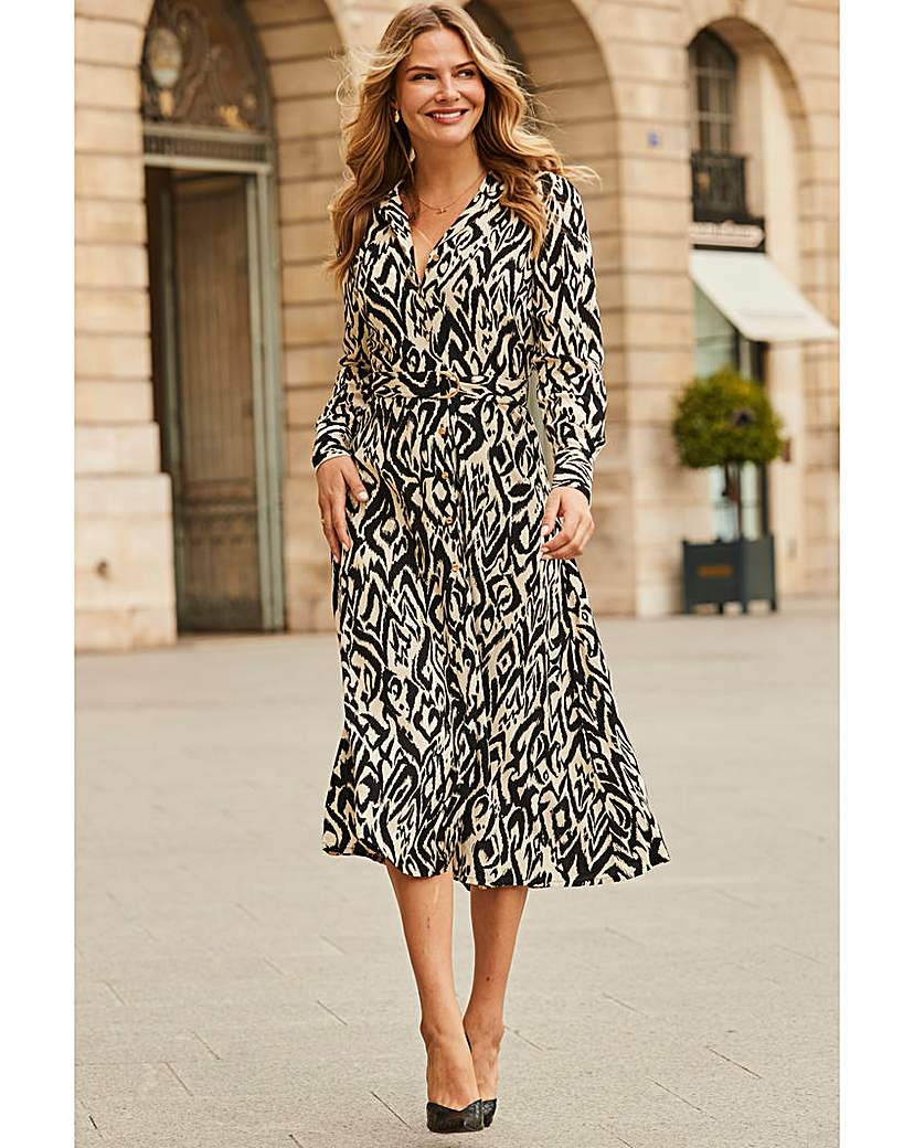 Sosandar Ikat Belted Shirt Dress