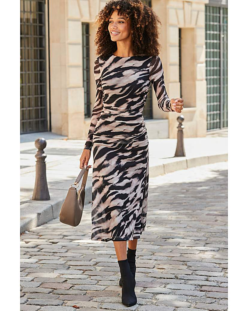 Sosandar Neutral Textured Print Dress