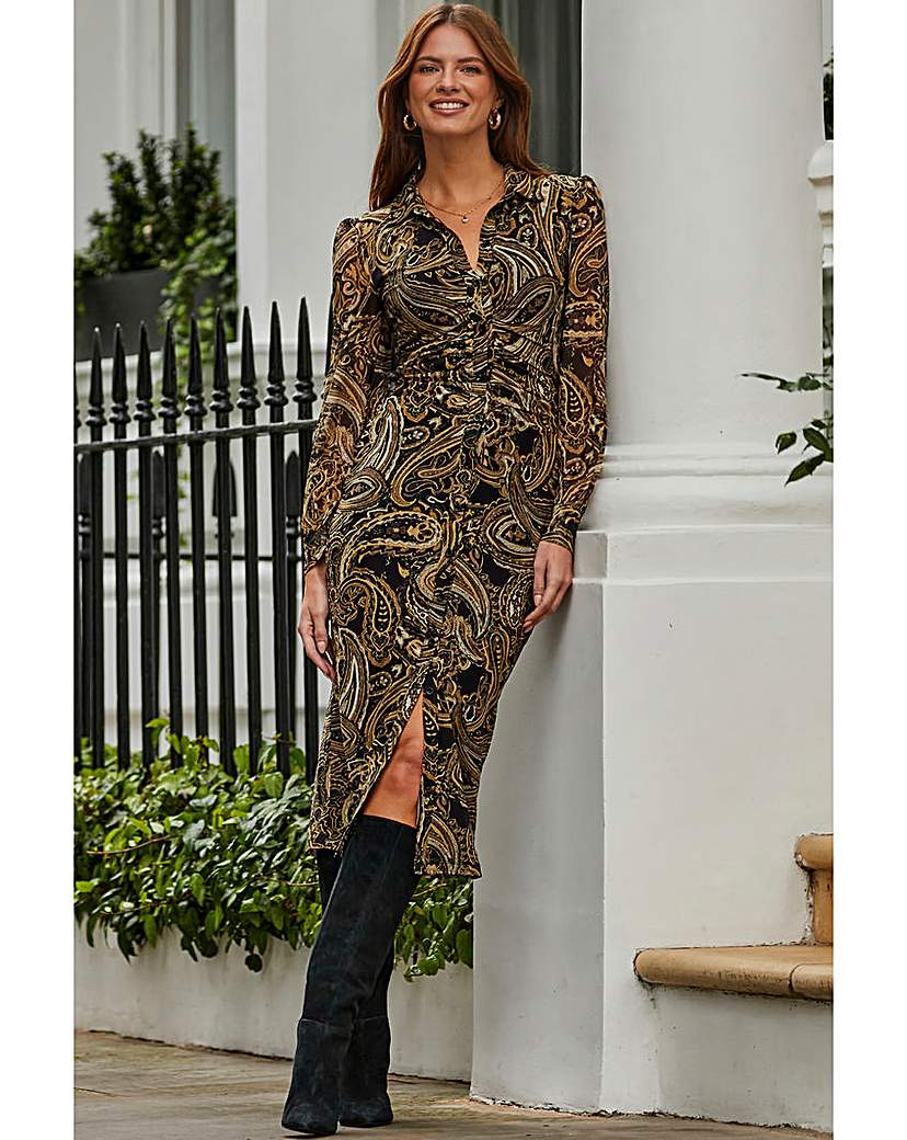 Sosandar Mesh Shirt Midi Dress