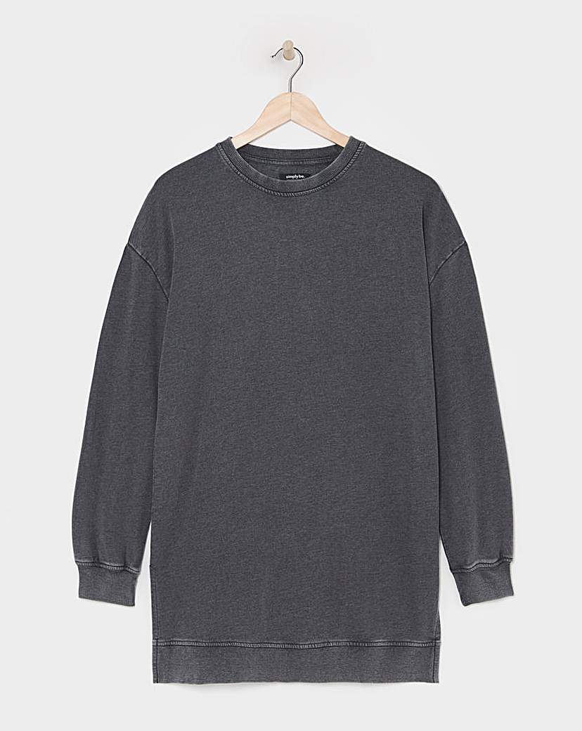 Acid Wash Side Split Sweatshirt Tunic