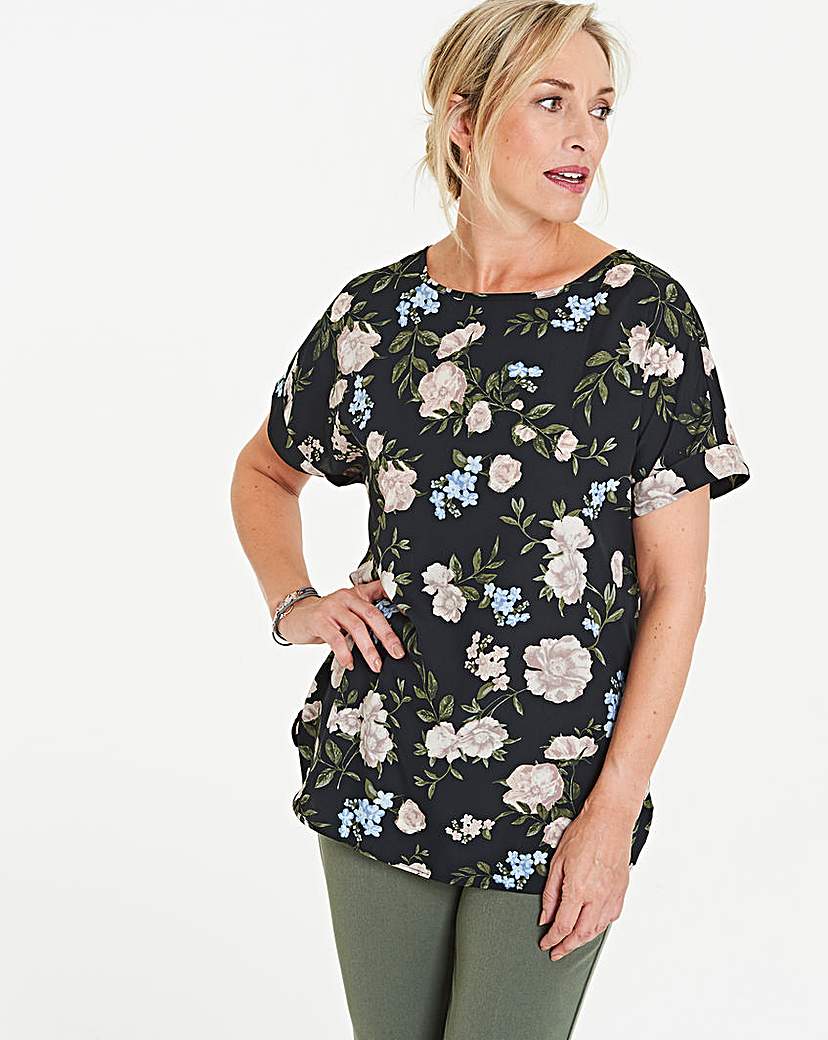 Image of Black Floral Drop Sleeve Shell Top