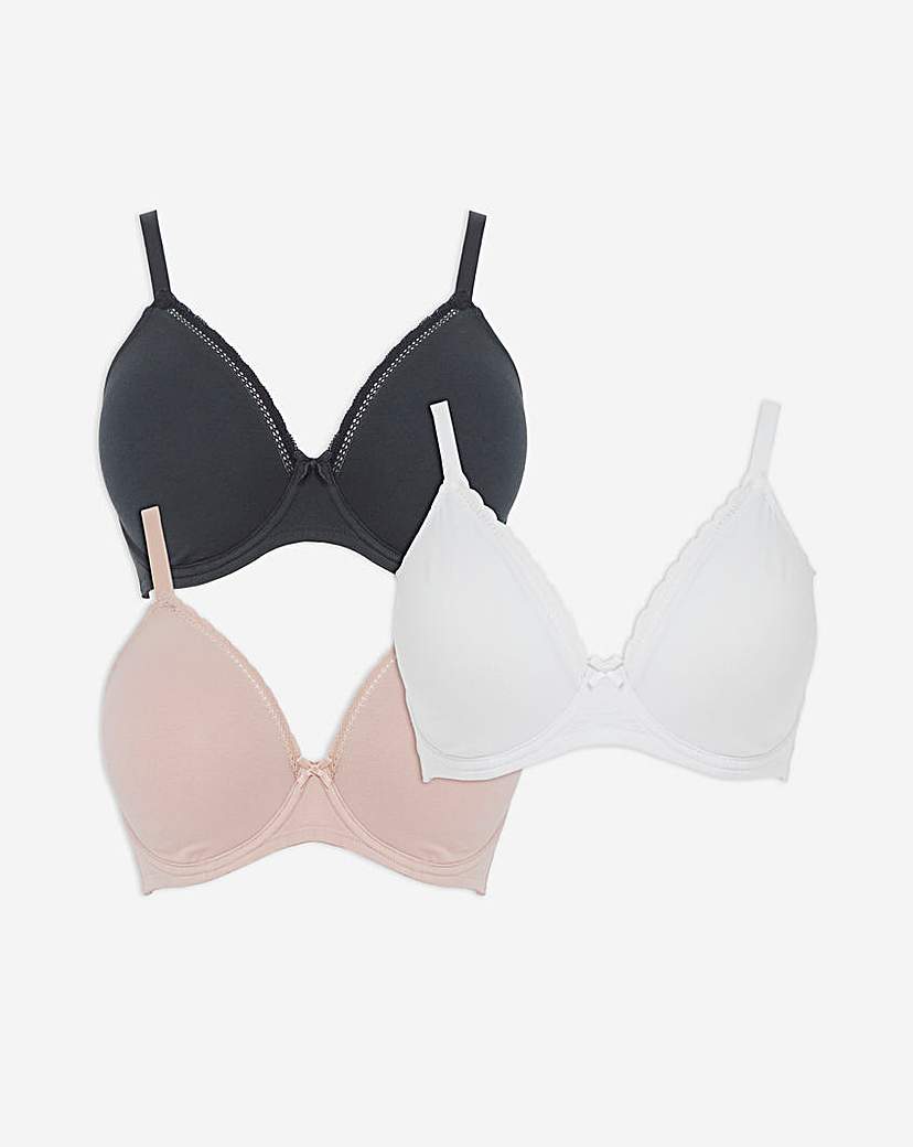 3 Pack Claire Cotton Wired Full Cup Bras