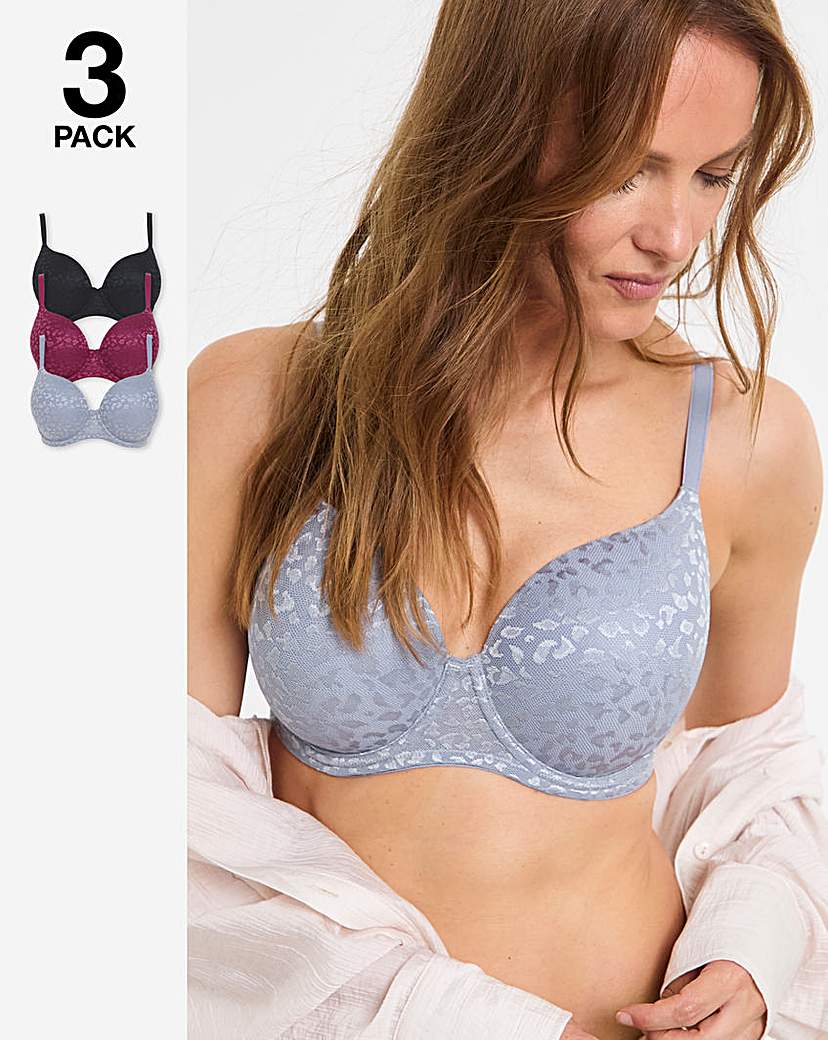 3 Pack Animal Lace T-Shirt Bras