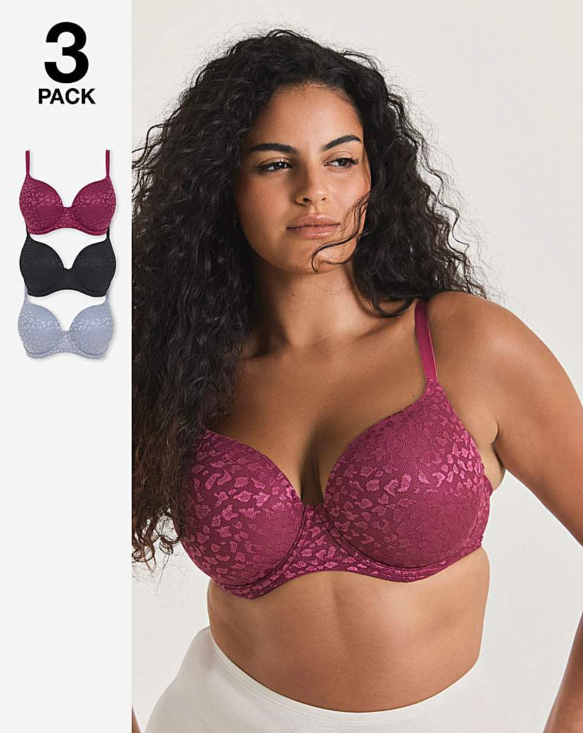 3 Pack Animal Lace T-Shirt Bras