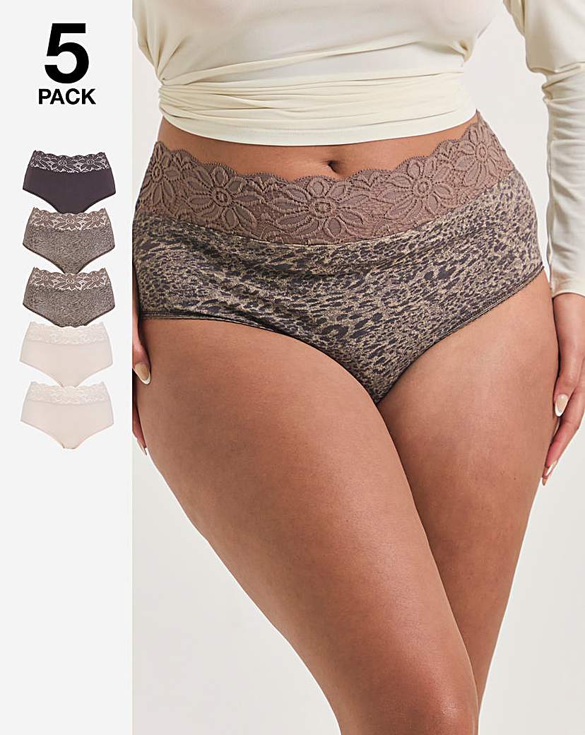 5 Pack Lace Top Full Fit Briefs