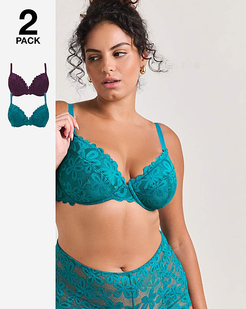 2 Pack Daisy Lace Plunge Wired Bras