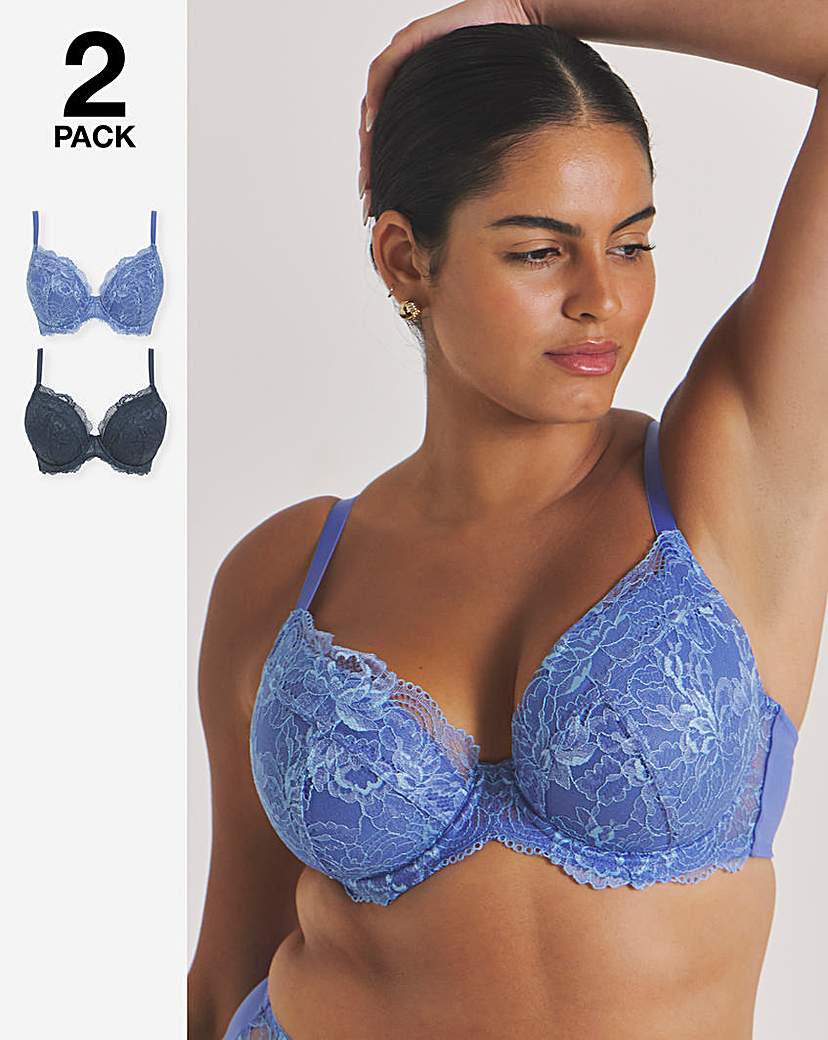 2 Pack Ella Plunge Wired Bras Light Blue/Grey - Pretty Secrets - Size: 32D