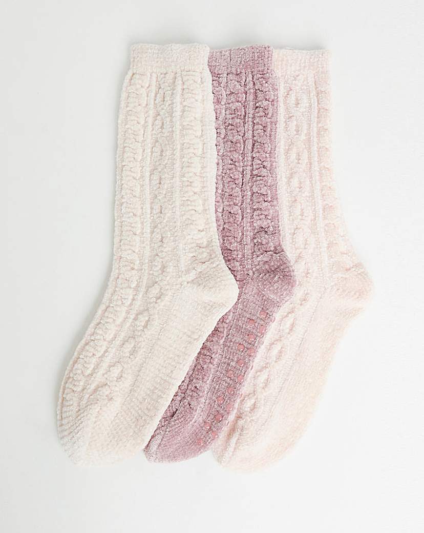 New In - 3 Pack Thermal Cable Knit Slipper Socks