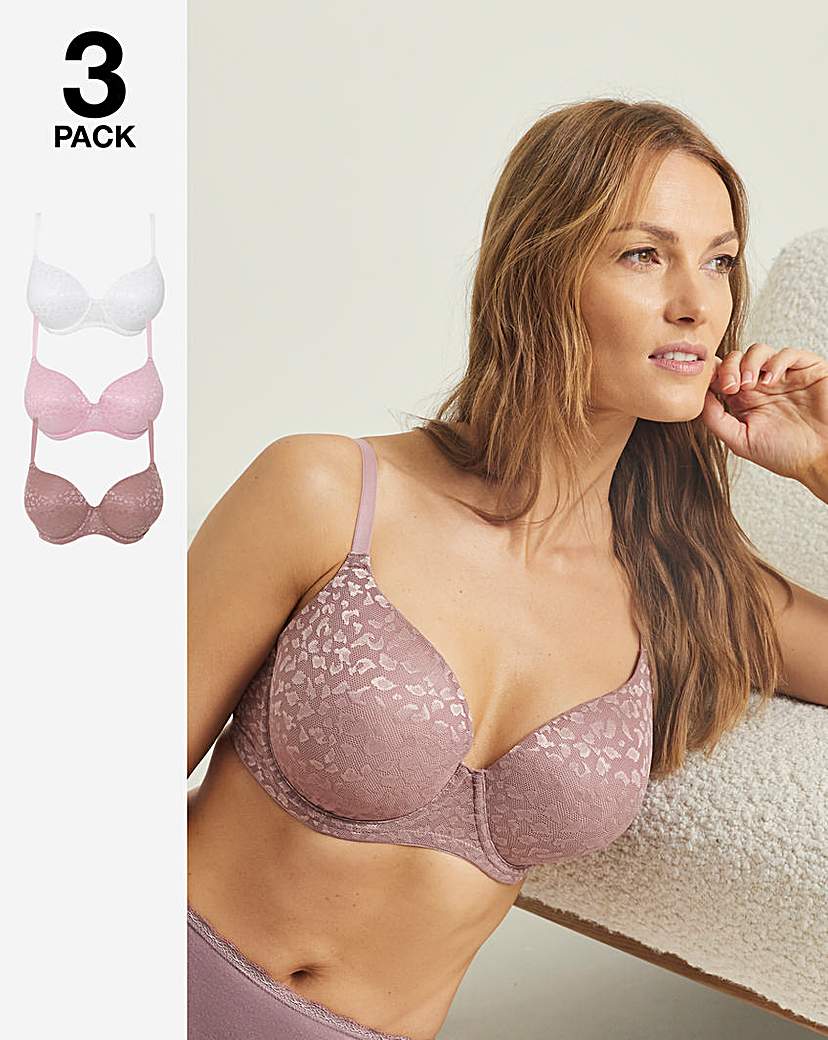 3 Pack Animal Lace T-Shirt Bras