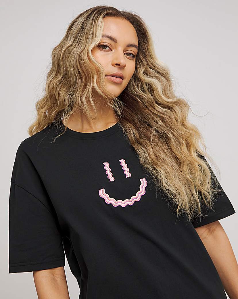 Smile Embroidered Slogan T-Shirt