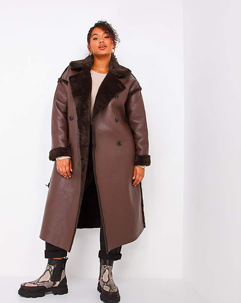 Chocolate Faux Fur Reversible PU Coat - Chocolate