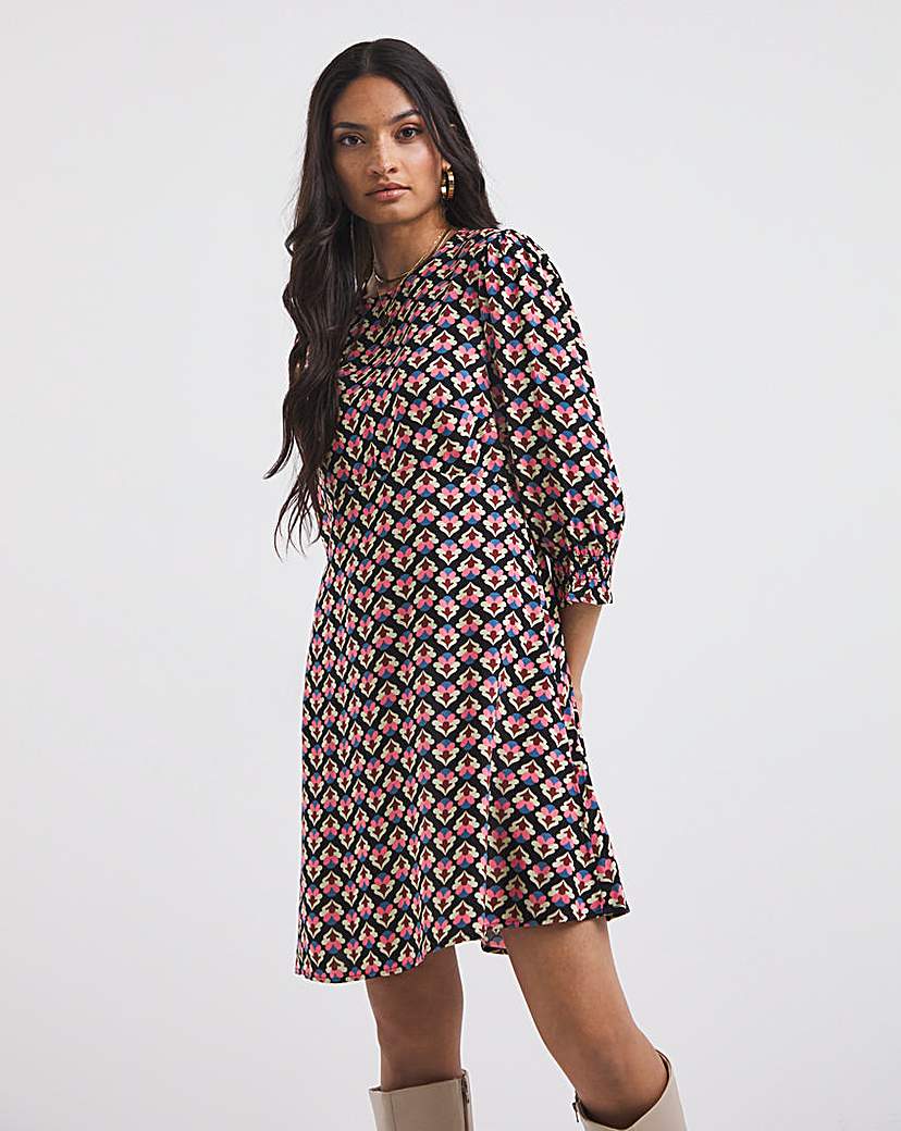 Puff Sleeve Empire Midi Tea Dress