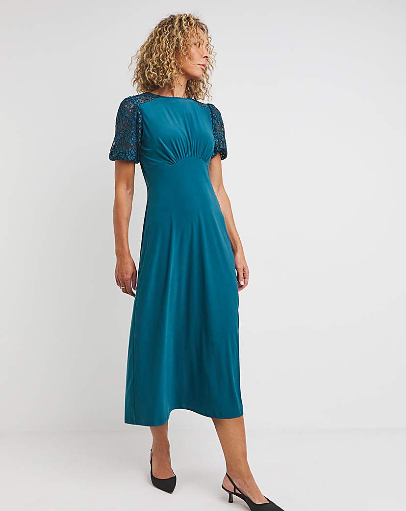 Lace Sleeve and Yoke Midi Tea Dress