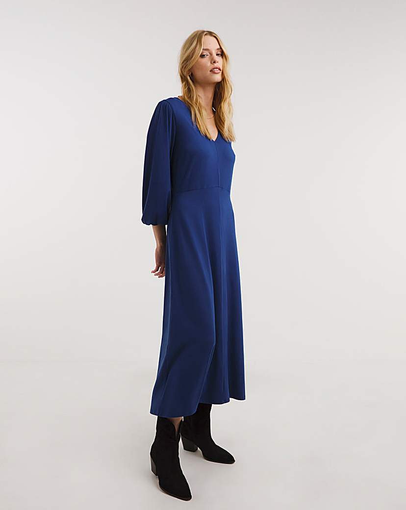 Puff Sleeve Jersey Midi Dress