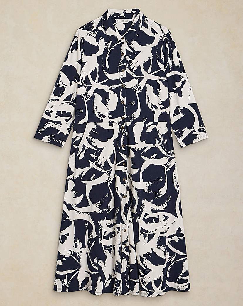White Stuff Women's Navy Print Rua Jersey Dress Size 12