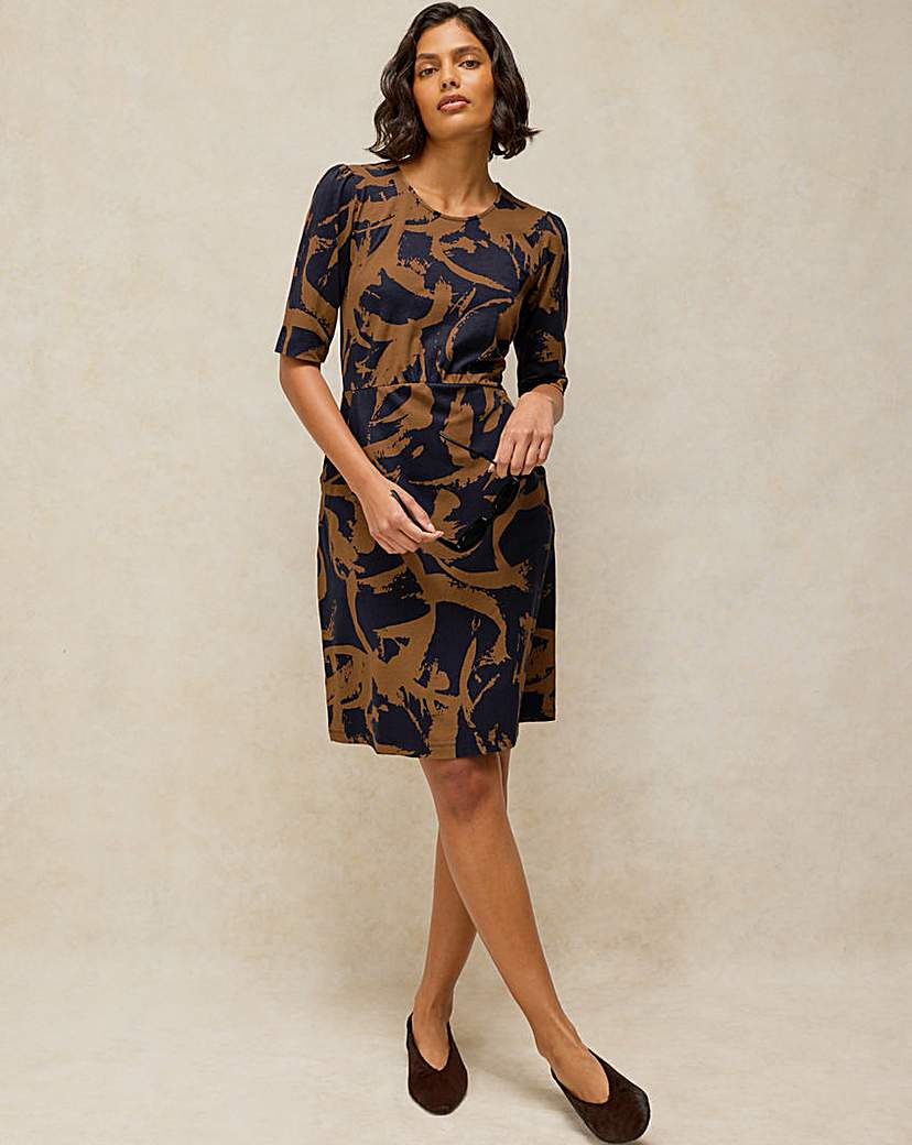 White Stuff Women's Navy Print Olivia Jersey Dress Size 8