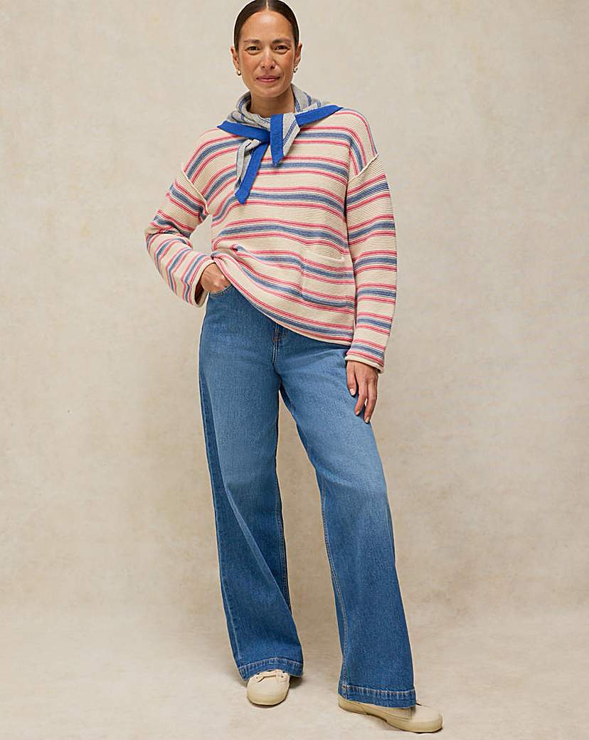White Stuff Women's Ivory/Pink Gigi Stripe Jumper Size 22