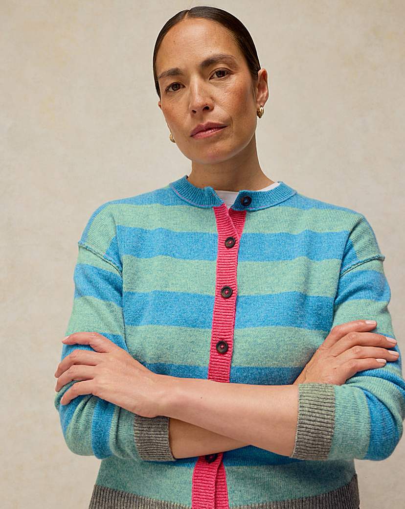White Stuff Women's Blue Multi-Coloured Sansa Stripe Cardi Size 8