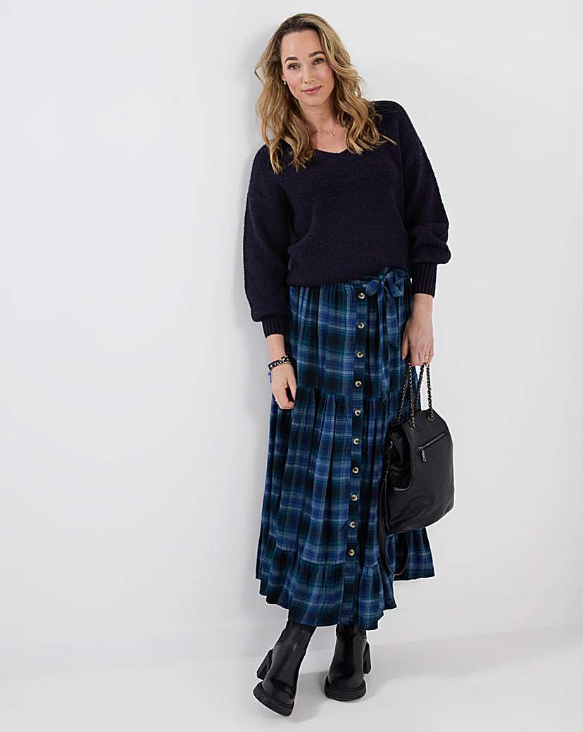 Joe Browns Women's Button Down Plaid Maxi Skirt in Blue Check, Size 20