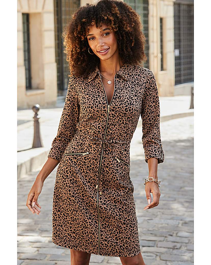 Sosandar Animal Zip Front Jacquard Dress