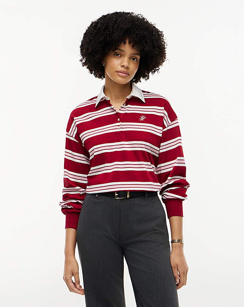 Tommy Hilfiger Women's Red/Pink Rugby Polo Sweatshirt 3XL