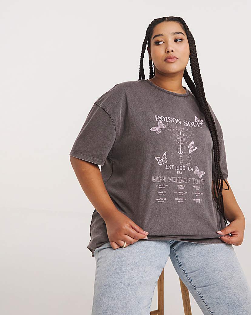 Acid Wash Slogan Oversized Tee