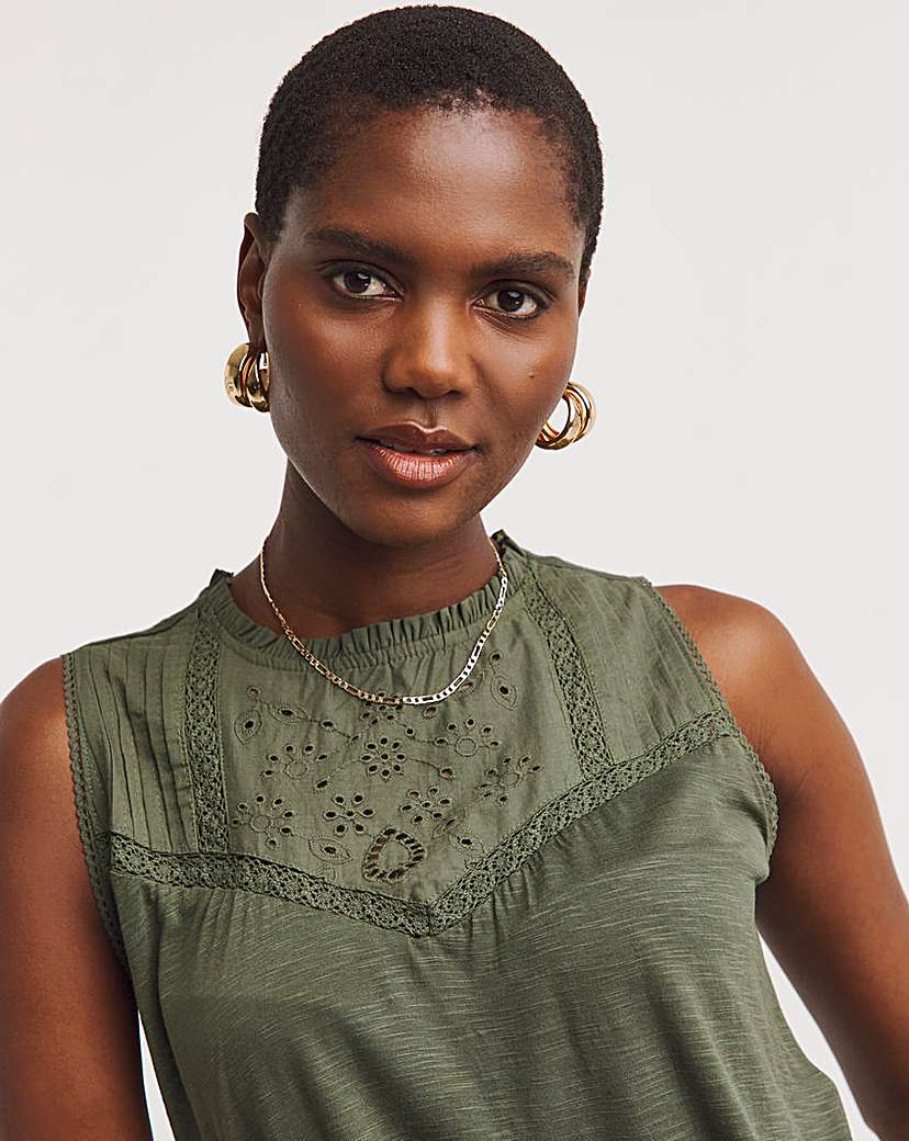 Green Embroidered Yoke Vest