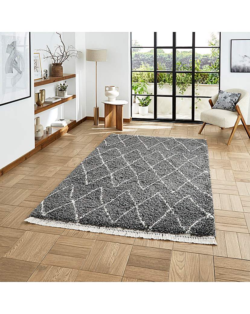 Think Rugs - Boho Fringe Rug - Grey - 160x230